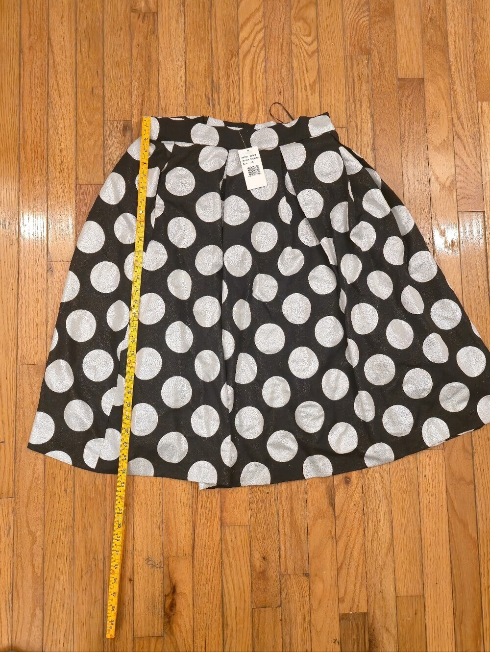 Ronni Nicole Evenings Black Metallic Silver Polka Dot Pleated A-Line Midi Skirt